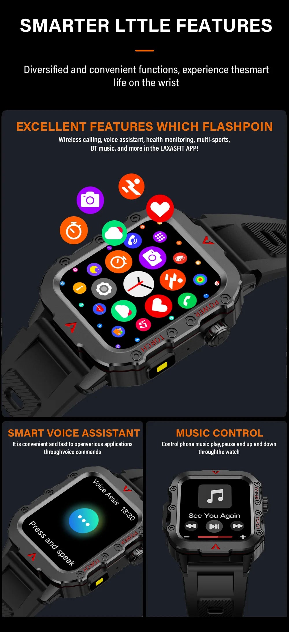 SmartWatch Men Militray Outdoor Sport GPS Fitness Tracker Heart Rate Smart Watch Waterproof New