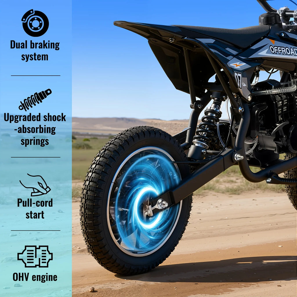 50CC Dirt Mini Bike: A Gas-powered, 2-stroke Off-road Motorcycle With A 20 Mph Top Speed And 25-mile Range. It Includes Pull-sta