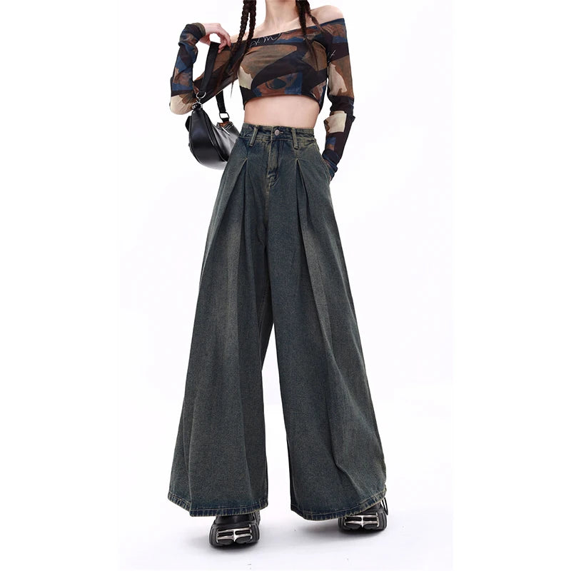 Women's Blue Y2k Jeans Baggy Harajuku Aesthetic Streetwear 2000s Trashy Oversize Denim Trousers Loose Jean Pants Vintage Clothes