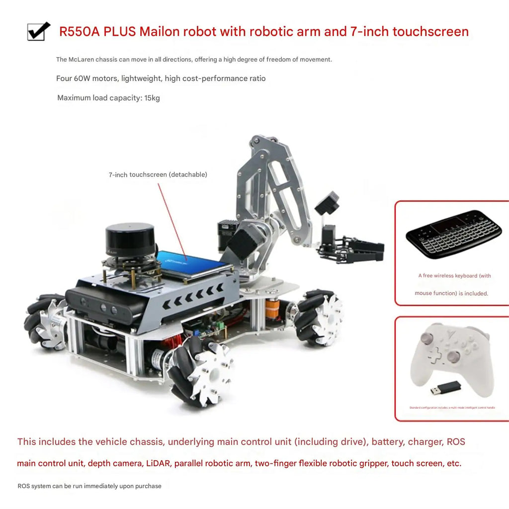 WHEELTEC R550A PLUS ROS Research Robot with Robotic Arm, LiDAR Mapping and Navigation