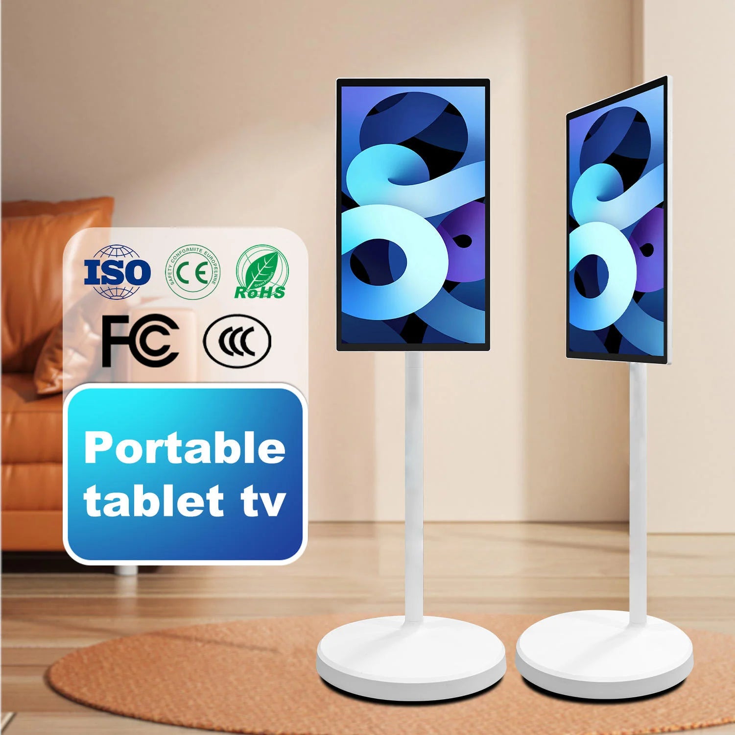 Smart Tv 32inch Mobile Monitor Portable Tv With Stand Bathroom Wireless Rechargeable Rotate Big Screen Tv Interactive Television