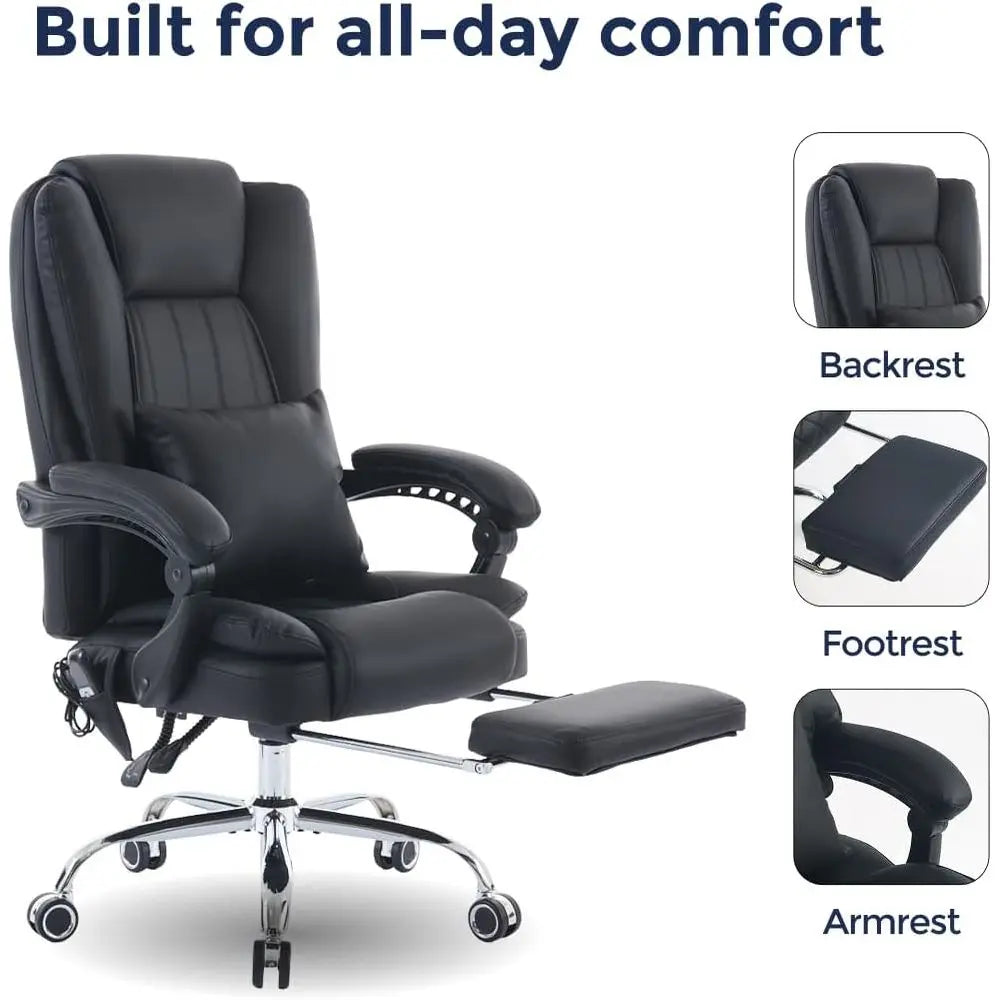 4-Point Kneading Heated Massage Office Chair with Footrest, UL & BIMA Certified, 500lbs Capacity, Suitable for Big & Tall, Leath