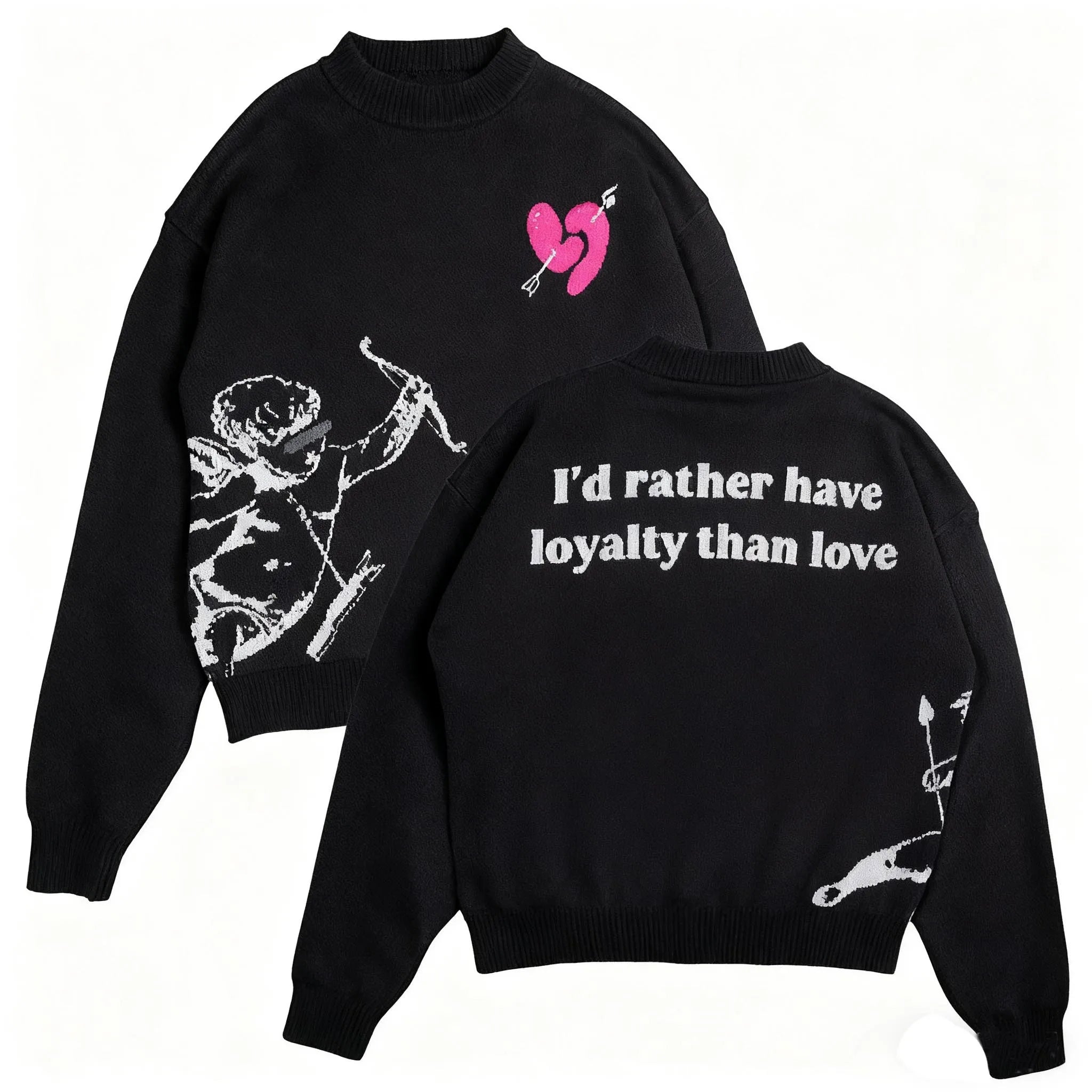 Harajuku Cross-Border Autumn Winter Trend round Neck Loose Anime Embroidery Unisex Subculture Long Sleeve Sweater Wholesale