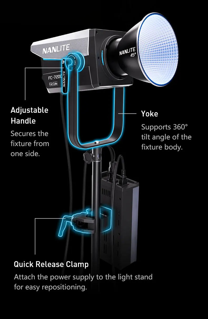 Nanlite FC-720B FC-720C LED Spotlight Wide CCT Range High Color Accuracy Built-in Special Effects for Filmmaking Video Studio