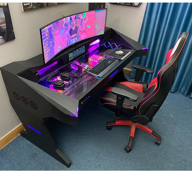 Computer chassis integrated table fully transparent water-cooled large chassis special-shaped computer table e-sports table