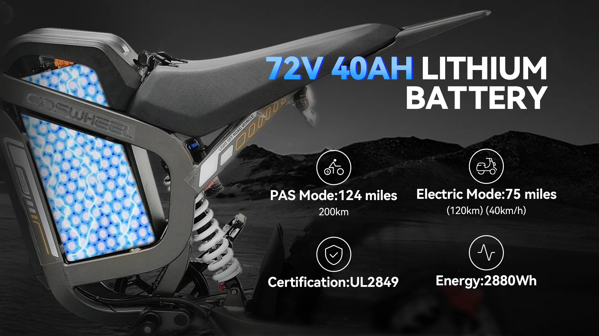 Coswheel R19 Motorcycles PEAK 9000W motor Electric bike72V 40AH Battery 96km/h Electric Bicycle 120N.M Torque off-road E-bike