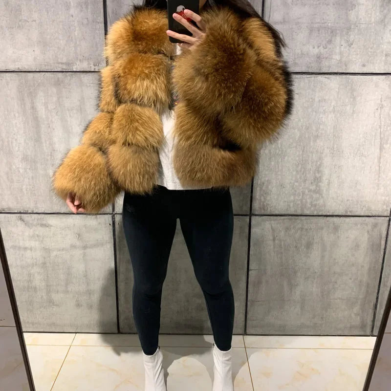 Punk Fake Raccoon Fur Jacket Women Autumn Winter Faux Fur Fox Coats Short Coat Jackets Furry Outerwear Work Thick Warm Coats