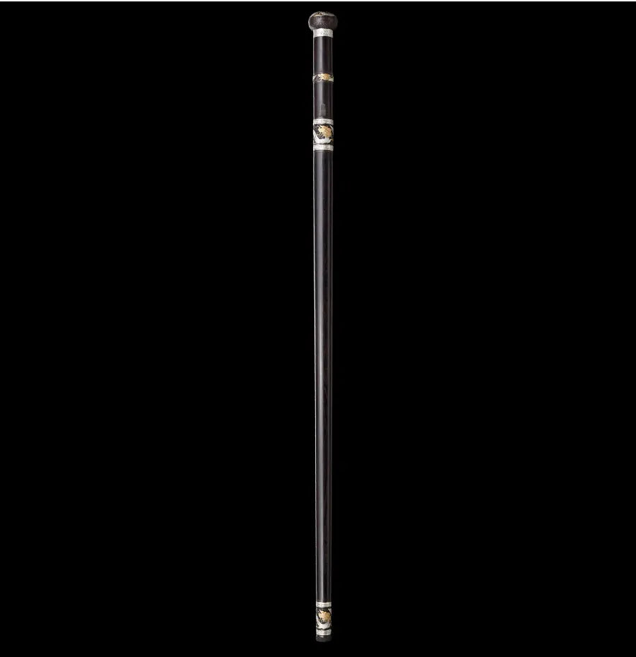 Medieval Staff Sword Folded Steel Damascus Blade Sharp Real Ebony Wood Scabbard Walking Stick Gold Silver Plating Dragon Katanas