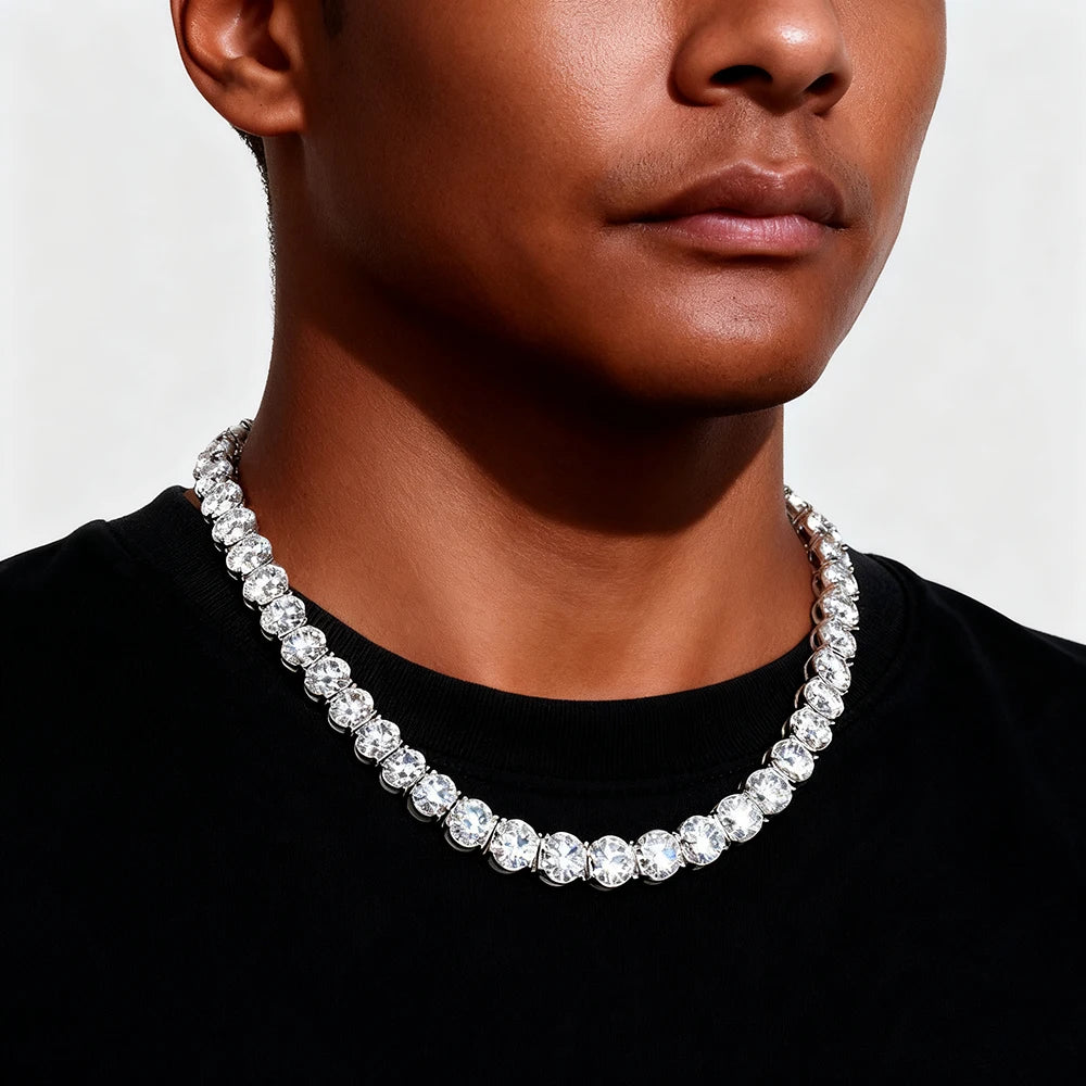 TEMGF Luxury Full 10mm Moissanite Necklace for Women Men Hip Hop Party Fashion Item 925 Silver Chain Wedding Neck Shiny Jewelry