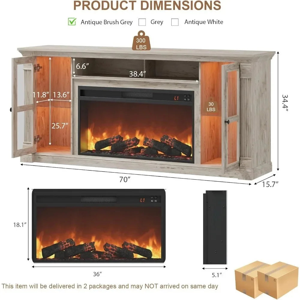 Farmhouse Style Highboy Entertainment Center TV Stand for up to 80'' TVs 70'' Modern with 36'' Electric Fireplace And，Customized