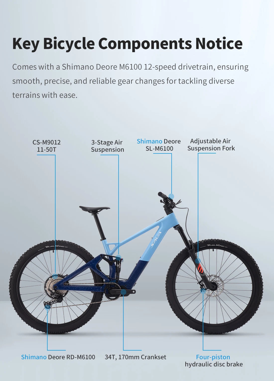 SAVA E-BIKE Mountain Bike 36V 10Ah Full-Suspension Carbon Fiber Mountain Bike 70km Range 12-Speed Electric-Assist Mountain Bike