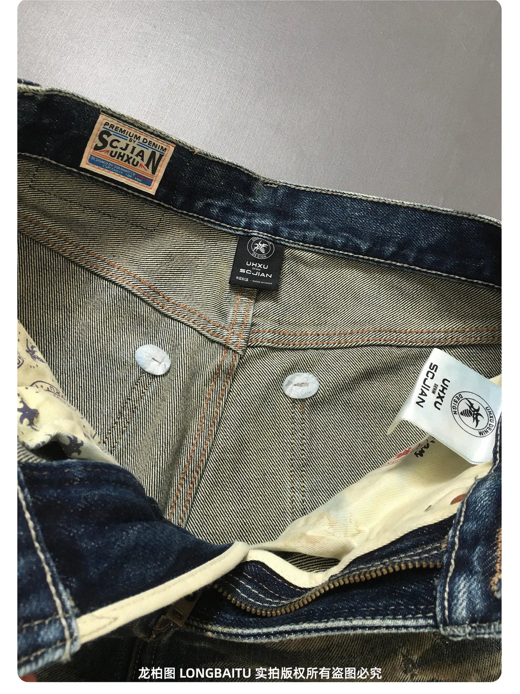 Heavyweight American Retro 100% Cotton Jeans for Men High-Street Ripped and Patched Non-Stretch Premium Loose Straight-Leg Pants
