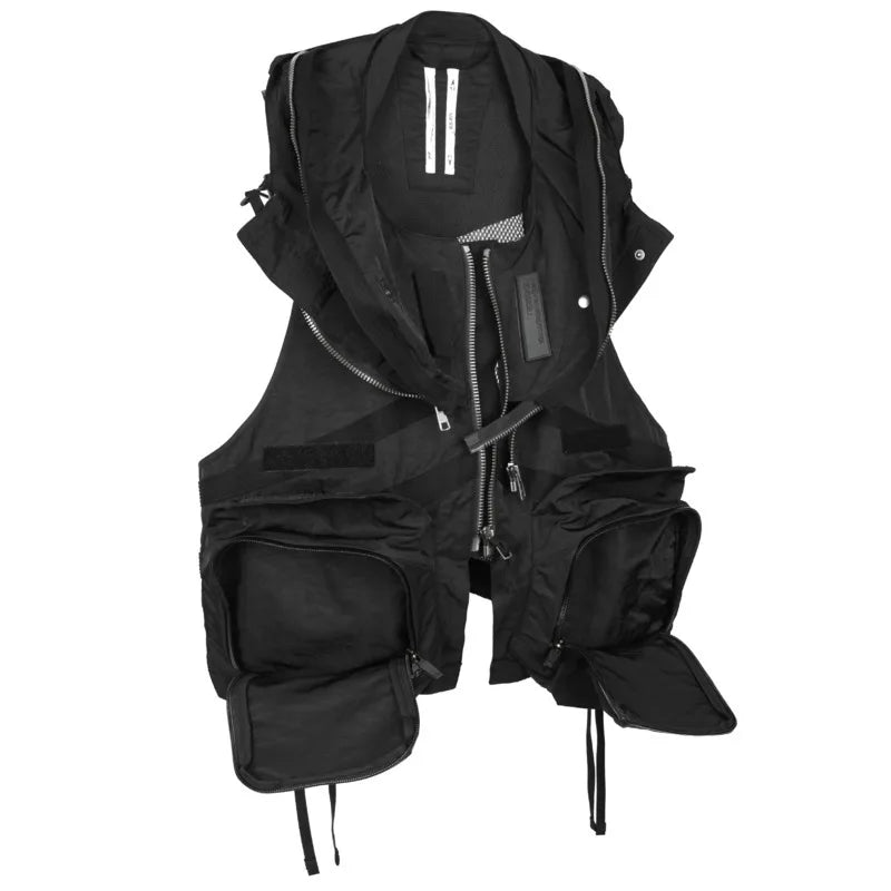 HKSH Summer New Men Dark Tide Youthful Original Design High Street Fashion Punk Pocket Hooded Chic Tie-Dye Loose Vest Ins HK5741