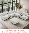 104" Sectional Sofa with Acrylic Tabletop, Chenille U-Shaped Couch Set, 2 Consoles, USB Charger, Storage Drawers, Pockets,