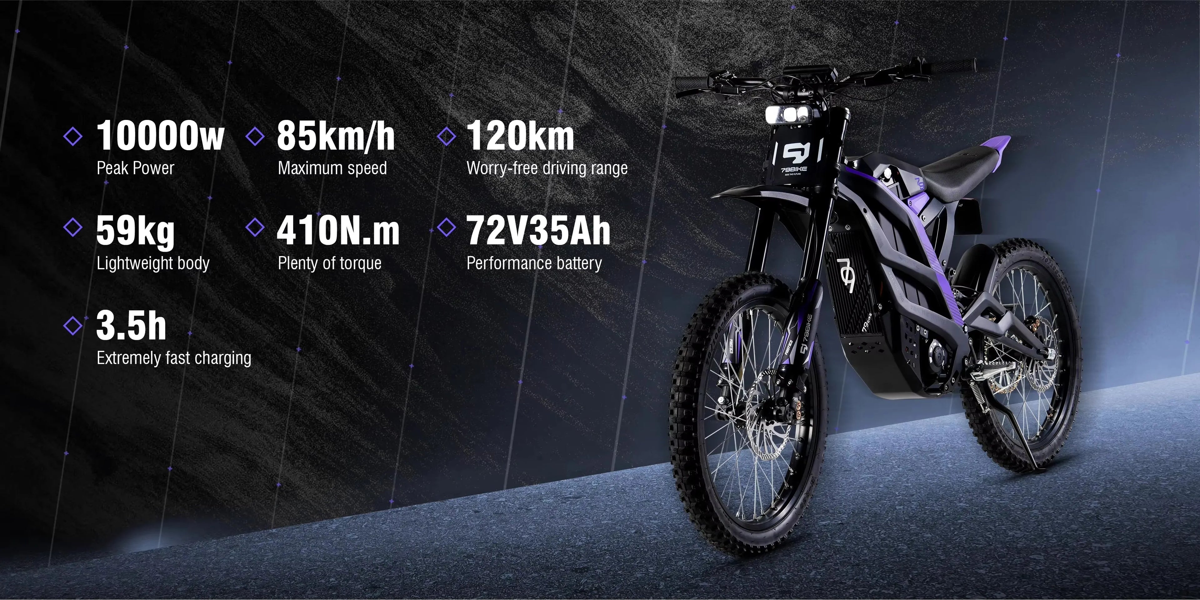 UTV&ATVPro for Adult Electric Dirt Bike 72V Motocross Mountain Hilly Road Racing Bike 85km/h Max Speed 120km Range Front/Rear