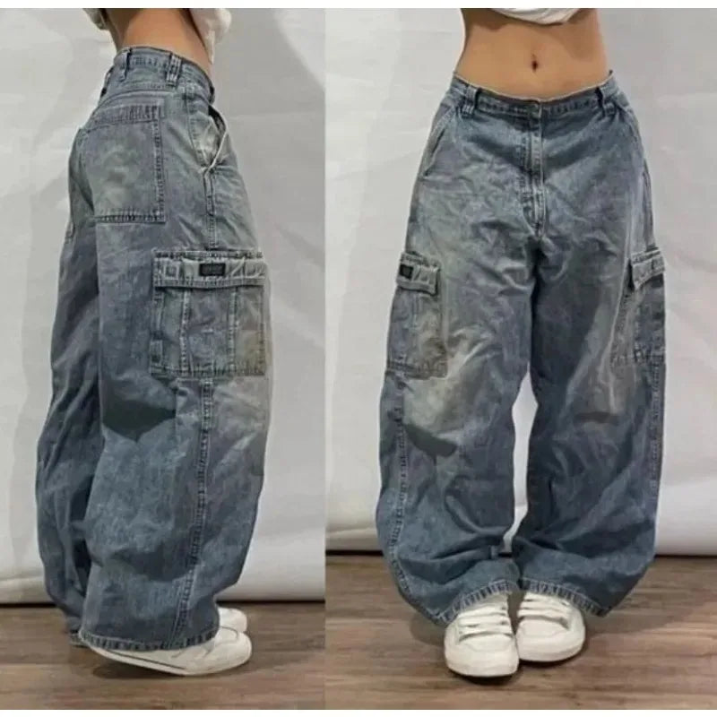 American New Fashion Solid Color Washed Baggy Jeans Y2K Streetwear Vintage Fashion Joker Men and Women High Waist Wide Leg Pants