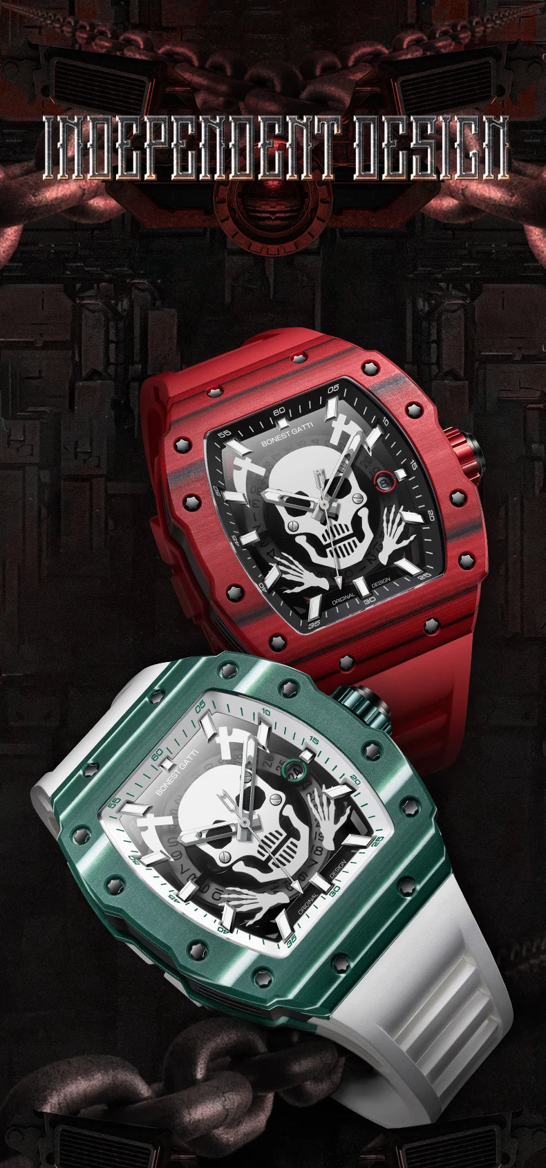 BONEST GATTI Watch for Men Man Automatic Watch Barrel Skeleton Carbon Fiber Men Skeleton Fashion Sports Style Man Watches