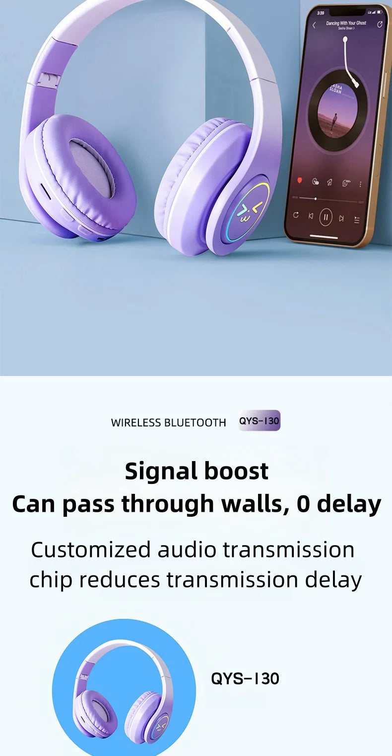 Original Wireless Bluetooth Headphones for Computer RGB Glowing Smiley Face Noise Reduction Gaming Headset Gamer Girl Bass Sport