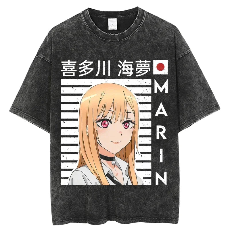 2025 My Dress Up Darling Harajuku T Shirt Men Hip Hop Vintage Washed Anime Oversized Streetwear 100% Cotton