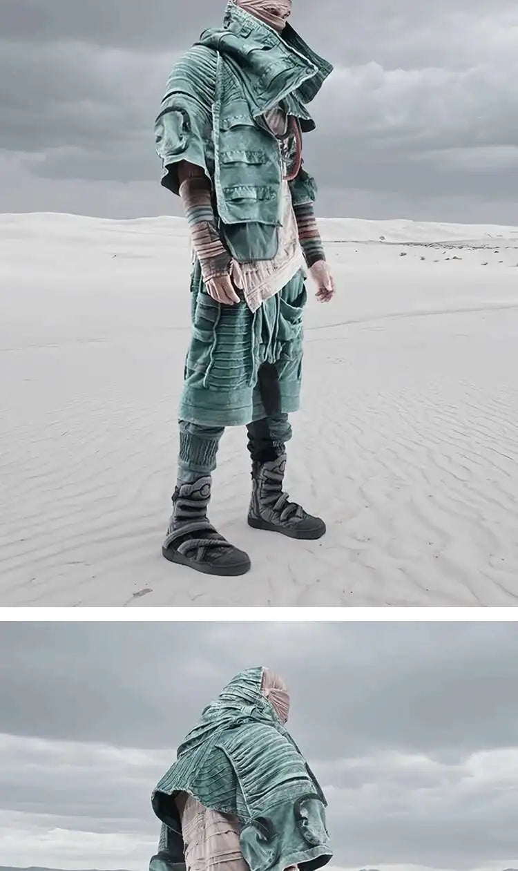 HKSH Spring New Men Tide Punk Sand Waste Land COS Asymmetric Deconstruction Pleated Coats Futuristic Washed Short Jackets HK4206
