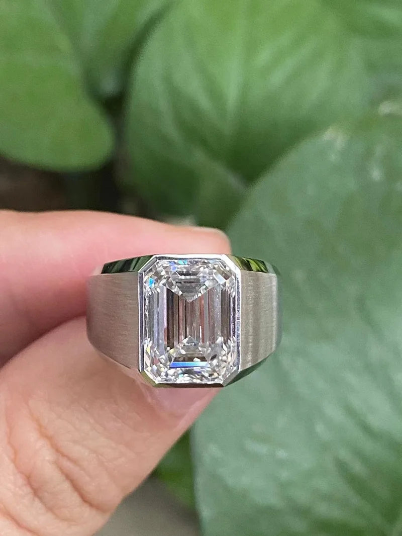 Ruif Customize 18K Gold about 5ct Emerald Cut CVD Lab Grown Diamond Ring Wedding Engagement Cocktail Men finger Fine Jewelry