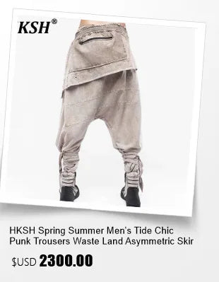 HKSH Spring Autumn New Men Trend Ripped Frayed Denim Patchwork Jacket Elastic Waist Wide-Leg Pants Fashion Two-Piece Set HK16899