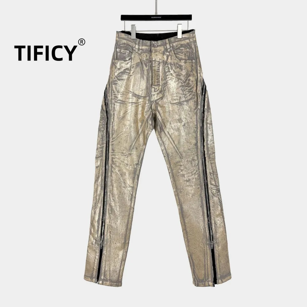 High Street RO Denim Pants Men's Hot Stamping Zipper Dark Style Street New Style Hot Stamping Bull Streetwear Jeans Pant