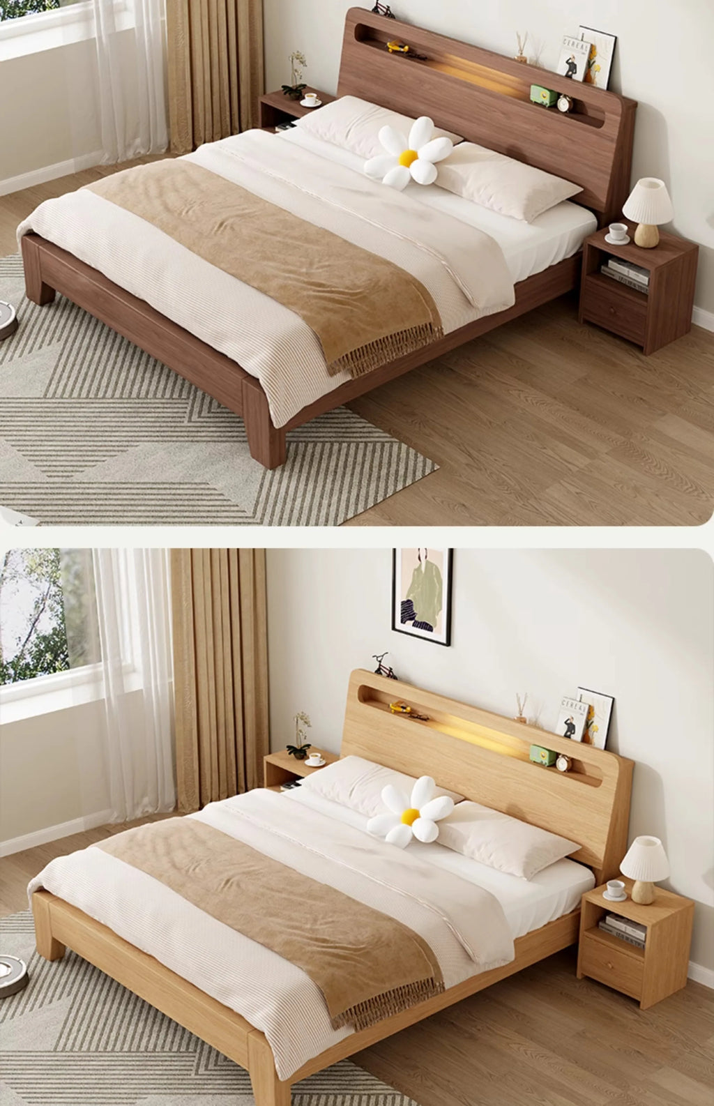 Nordic Luxury Bed Frames Wood High End King Size Low Price Double Bed Frames Headboard Lit Deux Place Furniture For Bedroom