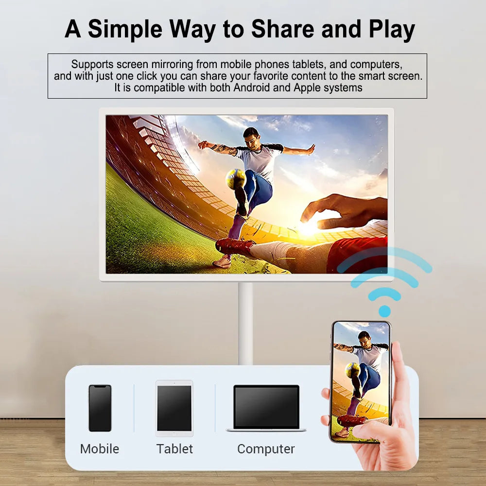 21.5 Inch Family Gathering Portable Smart Tv Wireless Projection LCD Portable Touch Screen Tv Stan by