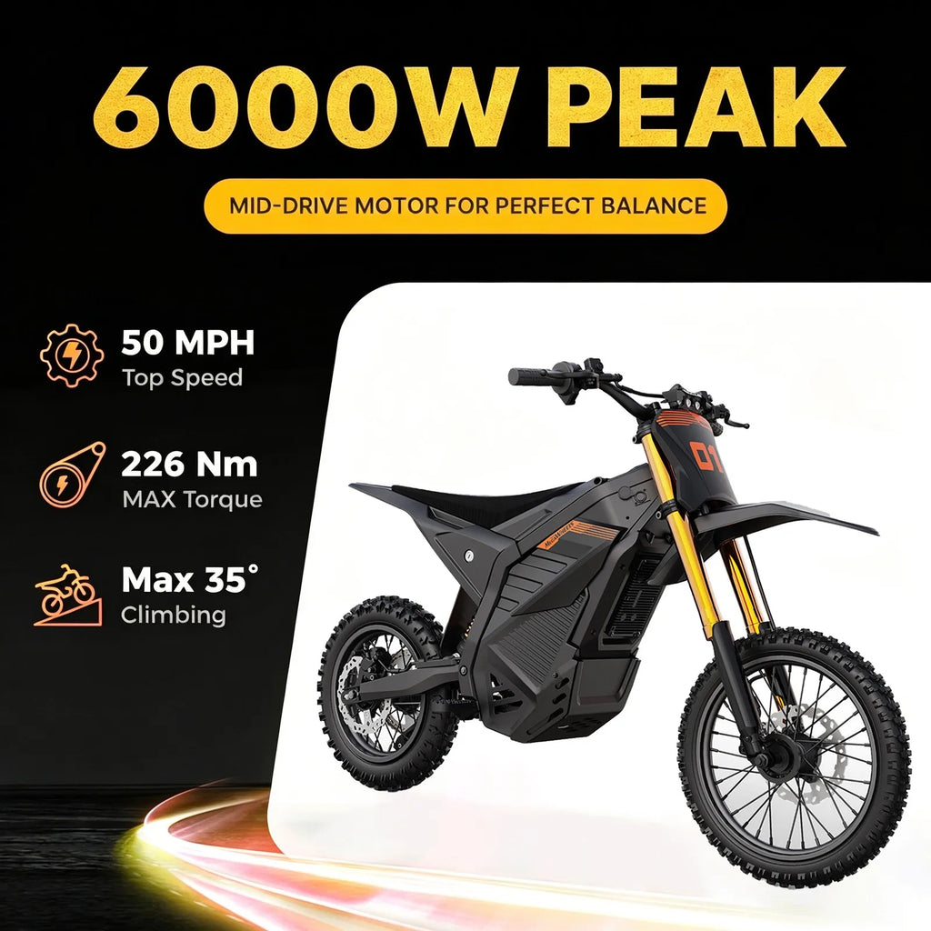 6000W PEAK ELECTRIC DIRT BIKE 60V 30AH OFF-ROAD BICYCLES 50MPH E-BIKE FOR ADULTS