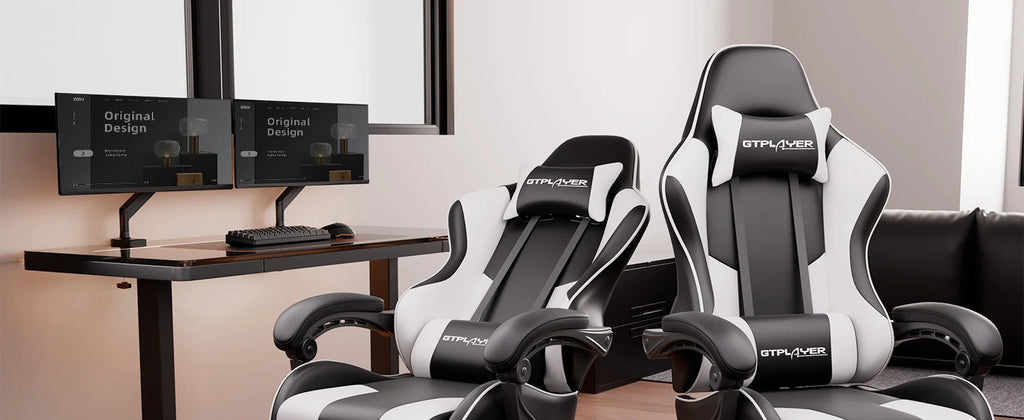 GTPLAYER Gaming Chair with Footrest Lumbar Support 360 Swivel Height Adjustable Computer Game Chair