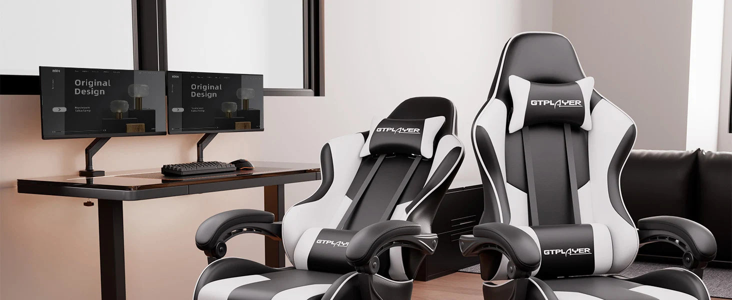 GTPLAYER Gaming Chair with Footrest Lumbar Support 360 Swivel Height Adjustable Computer Game Chair