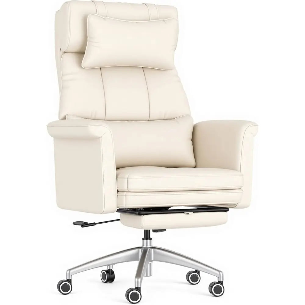 Large Ergonomic Office Chair for Big and Tall, 180° Swivel Armrests, Footrest Included, Suitable for Home Office, Gaming, Beige