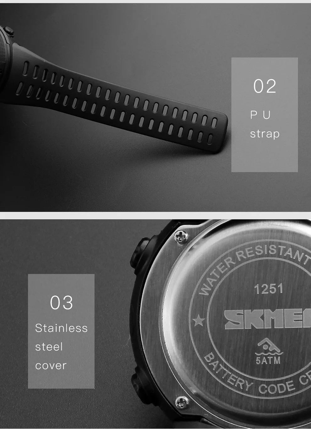 SKMEI 1251 Digital Watch for Men Waterproof Sports Electronic Countdown Mens Wristwatches Military Date Clock 1560 reloj hombre