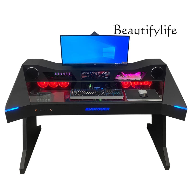 Computer chassis integrated table fully transparent water-cooled large chassis special-shaped computer table e-sports table