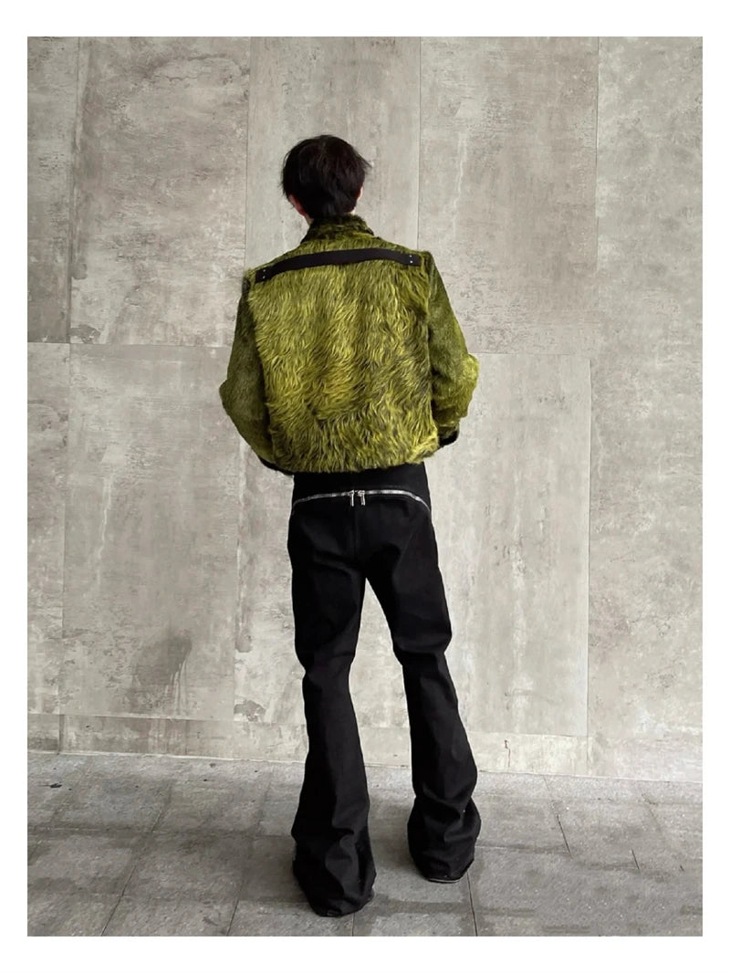 High Street RO Style Jeans Pants Men's Five Star Mang Ribbon Rotating Large Zipper Floor Pulling Horn Denim Streetwear Pants
