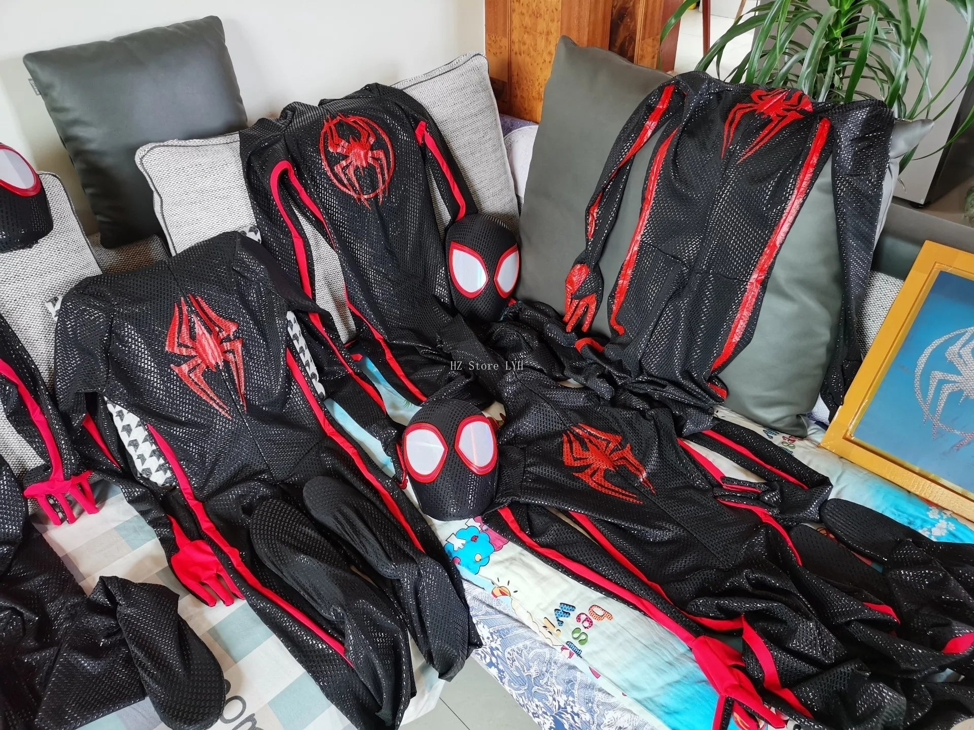 Miles Morales Spider-Man Jumpsuit & Mask Screen Printing 1:1 3D Handmade Customized Spiderman Suit Halloween Cos Costume Gift