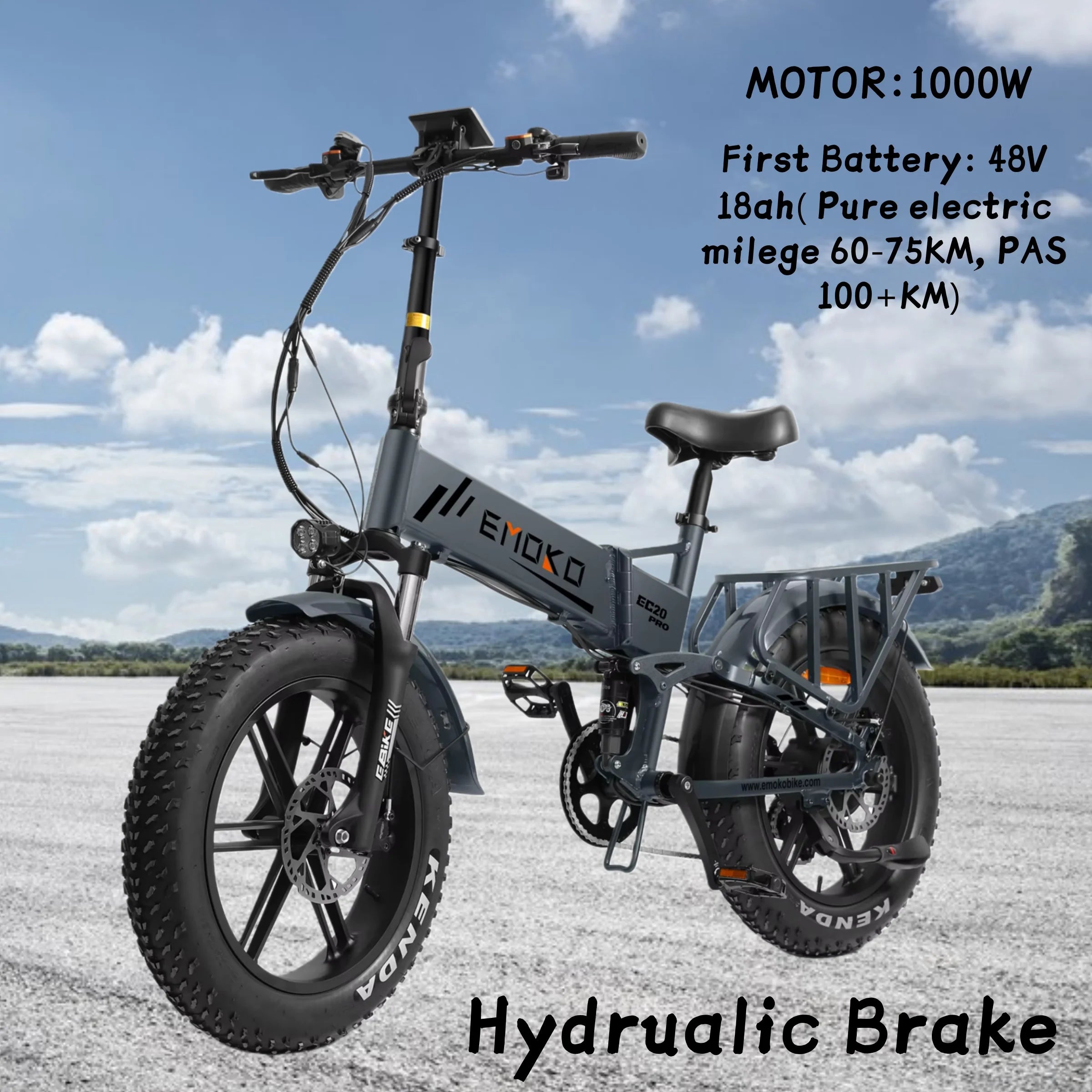 Electric bicycle EC20 1000W motor 48v18ah battery Hydraulic Brake E-Bike 20 inch tire snow beach Off-road riding Electric bike