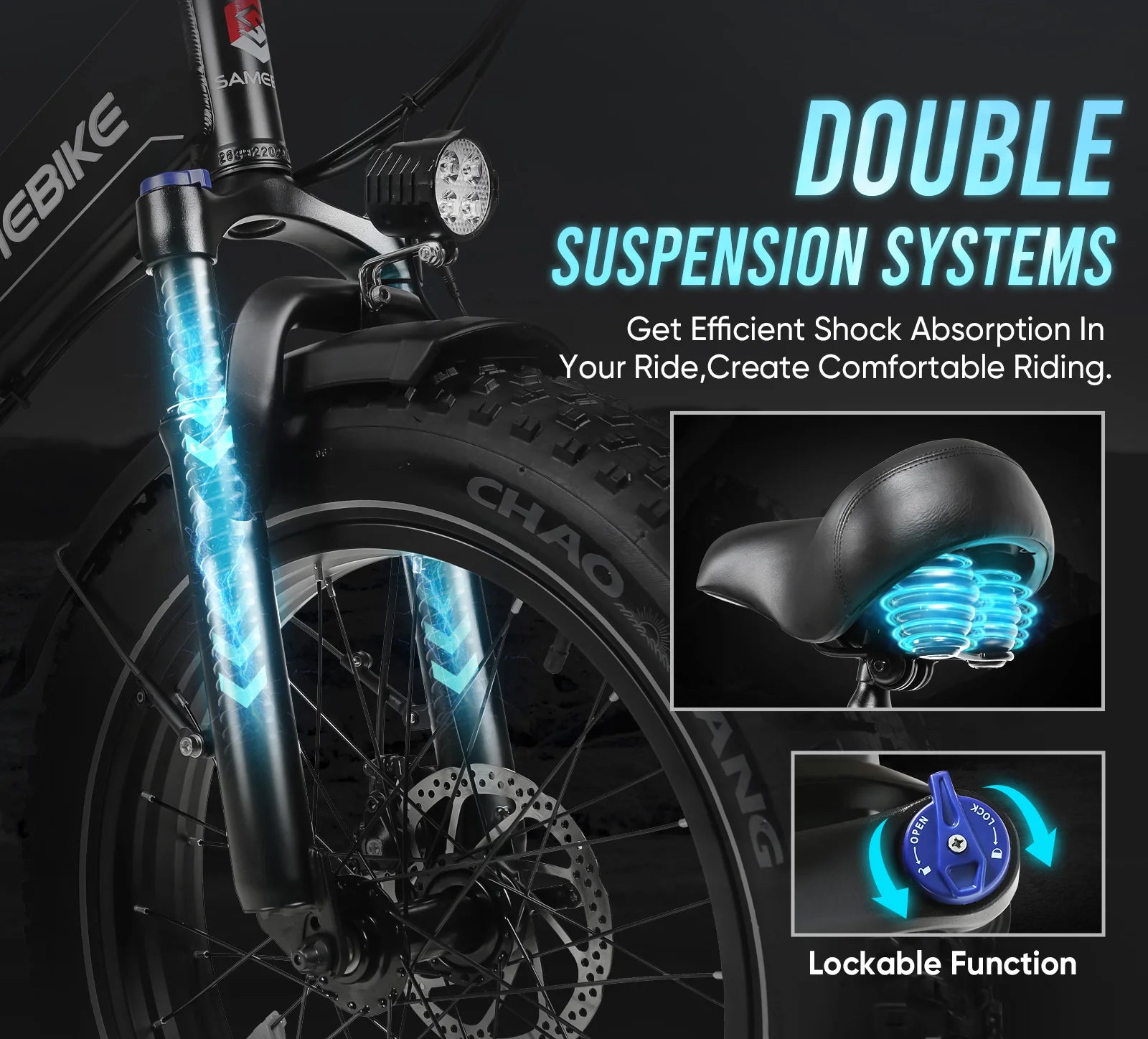 SAMEBIKE LOTDM200-II NFC Smart Key Electric Bicycle 750W 48V13AH Folding Electric Bike 20*4.0 Inch Fat Tire Mountain E-Bike
