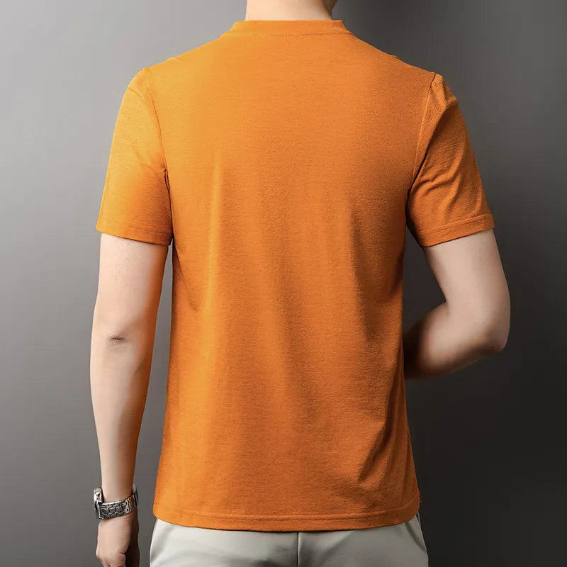 Korean Men's Short Sleeve V-Neck T-Shirt Solid Color Casual Fashion Comfortable Summer Versatile Solid Top