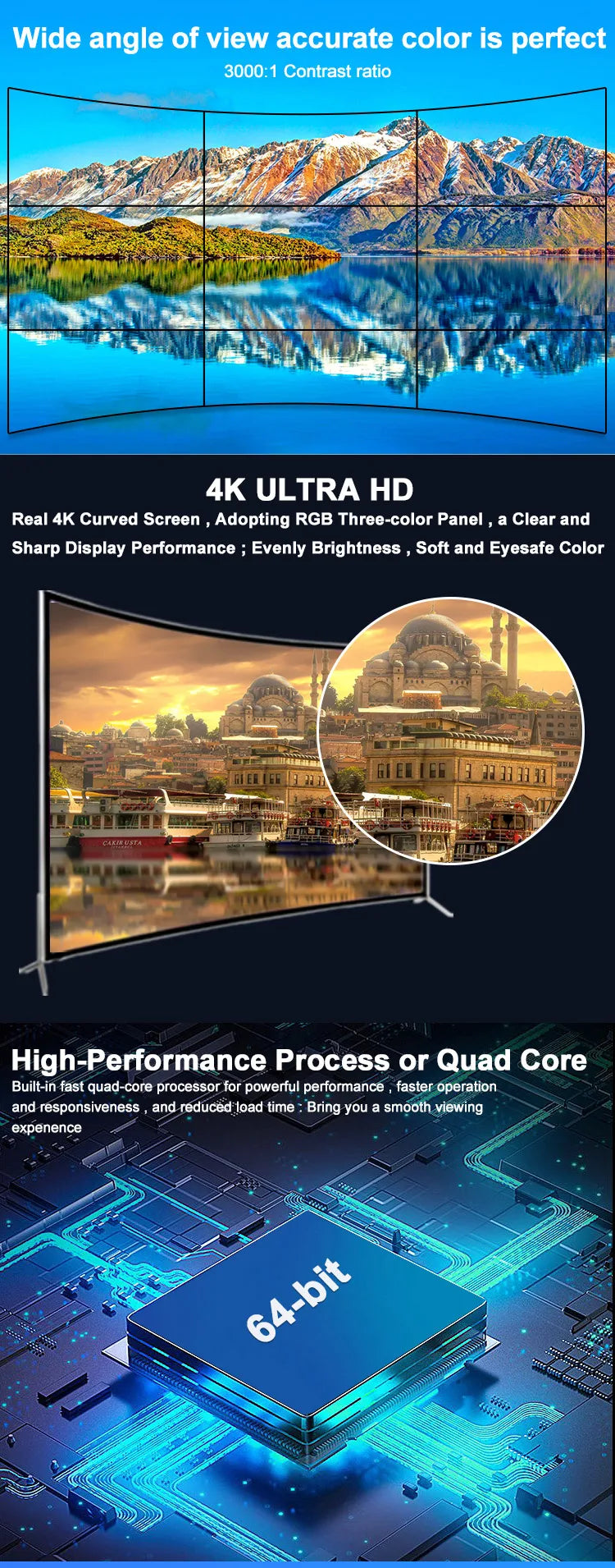 New Style Android Television TV Home Association Slim Curved 50 55 65 75 85 Inch Smart LED TV