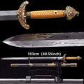 Real Kungfu Battle Sword Damascus Steel Blade Sword Chinese Qing Dynasty Jian Room Decoration Copper Parts Wrap Rayskin Sheath