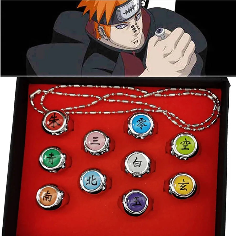 10pcs Bandai Naruto Akatsuki Rings Anime Itachi Figure Cosplay Action Accessory Jewerly Cool Boys Children Kids Toys Gifts