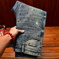 Fashionable light luxury jeans with men's patch design trendy retro elastic ripped pants