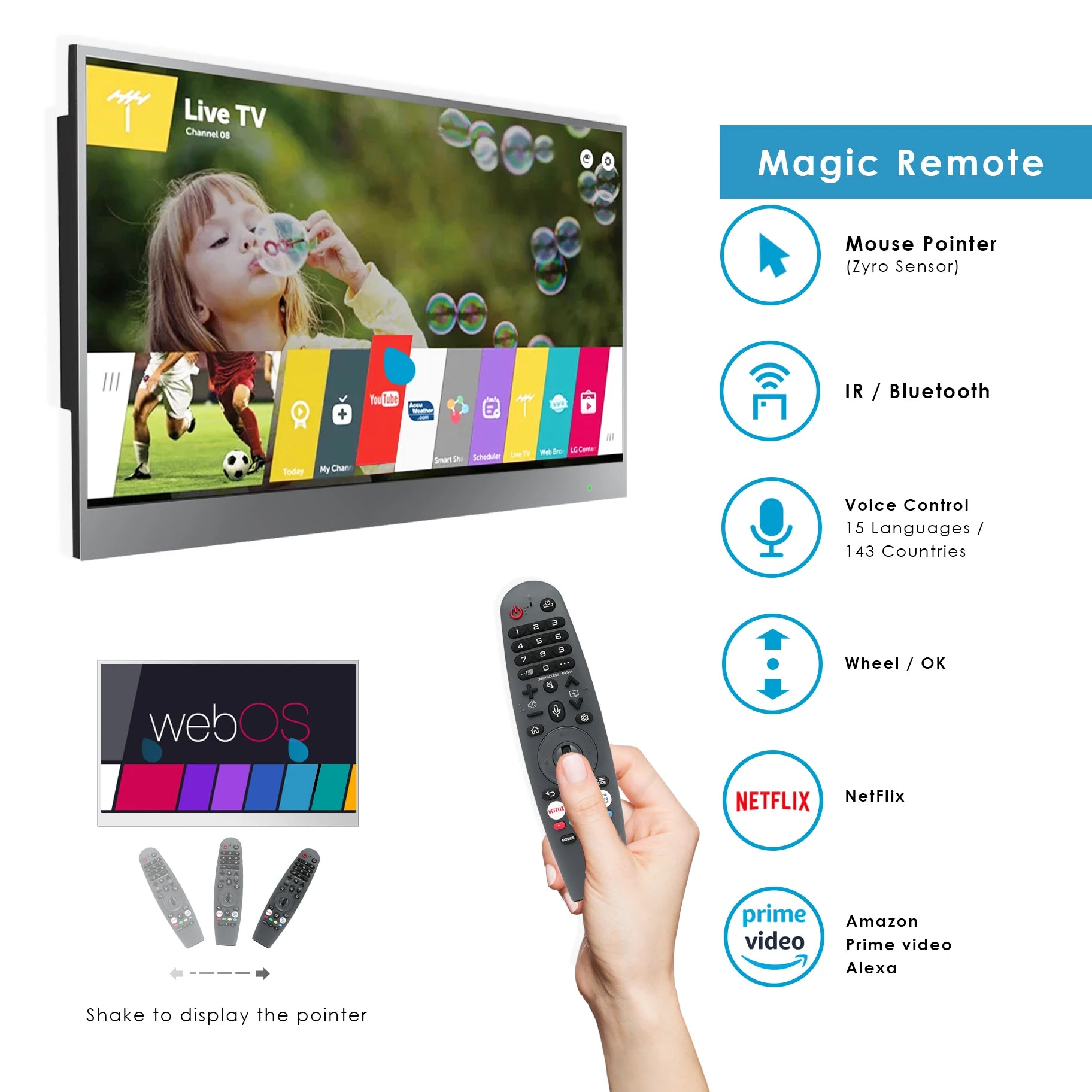 Soulaca 43 inches webOS Mirror Smart 4K TV WiFi for Bathroom Waterproof LED Television Built-in Alexa Bluetooth Hotel