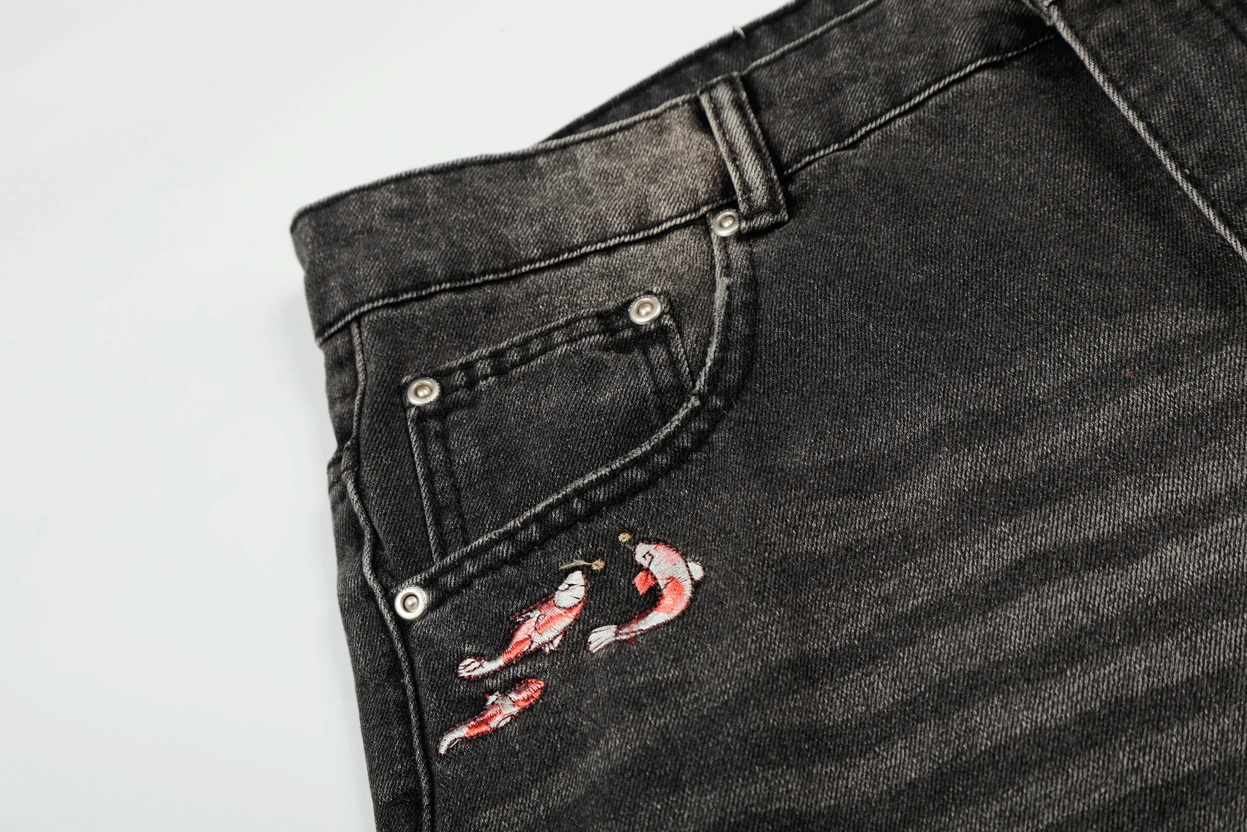 Cartoon Anime Embroidered Wide Leg Straight Leg Jeans American Style Trendy High Street Men's Jeans Casual Comfortable Fit