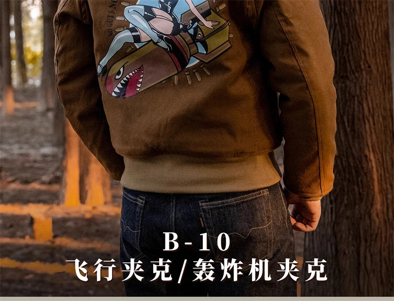 Red Tornado Type B-10 Bomber Flight Jacket With Patches Winter Mens Cropped Coat