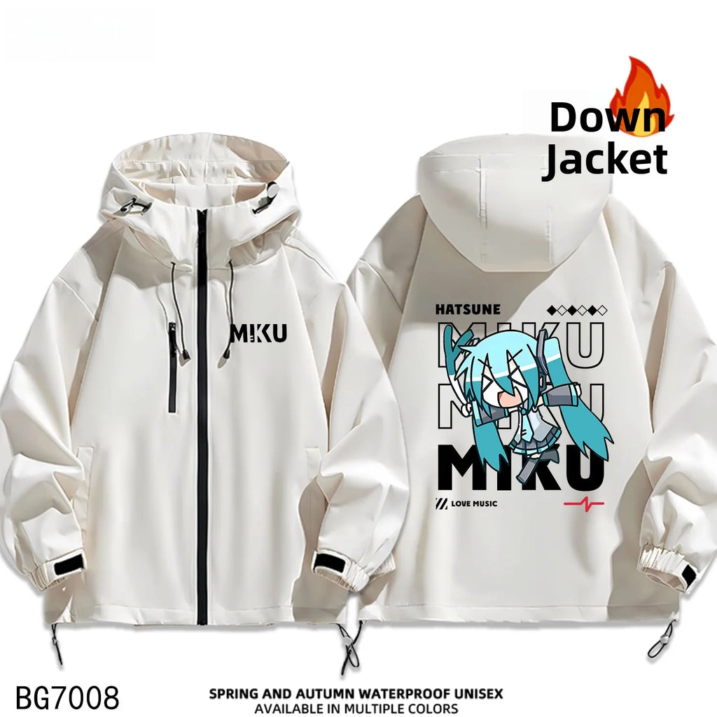 Future Miku Student Cosplay Hooded down Jaet Outdoor Casual Windproof Thiened Autumn Winter Polyester Fiber Zipper Closure