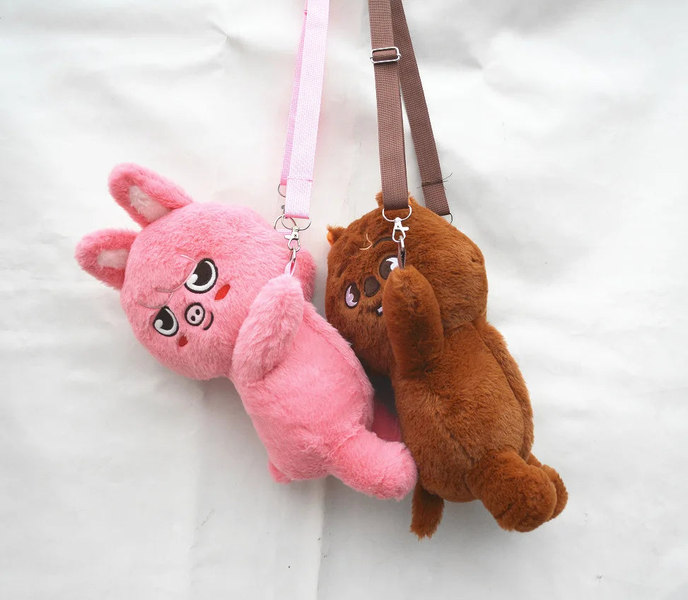 K-POP Beige Dog Plush Kawaii SKZOO Stuffed Animals Doll, Crossbody Bag for Girls Kids Fans Birthday Present