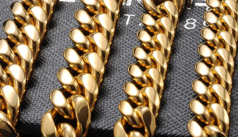 8-16mm 316L Stainless Steel Hip Hop Jewelry Curb Miami Cuban Link Chain Necklace Bracelet Gift for Men Women
